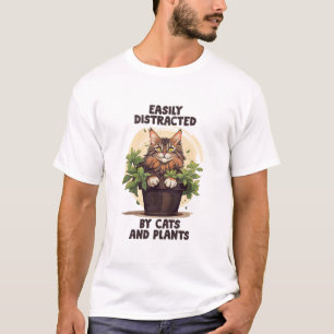 Camiseta Fácilmente Distraídos Por Gatos Y Plantas
