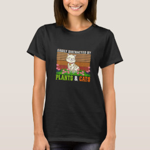 Camiseta Fácilmente Distraídos Por Gatos Y Plantas Mujeres