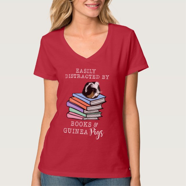Camiseta fácilmente distraídos por los libros y los cerdos  (Anverso)