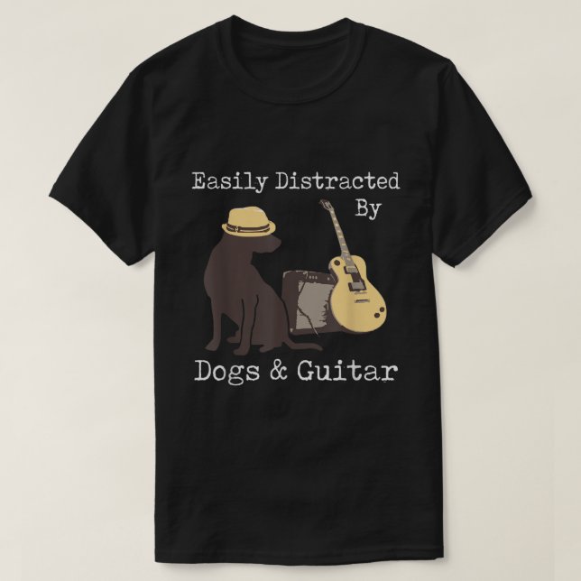 Camiseta Fácilmente distraídos por perros y gatos de guitar (Diseño del anverso)