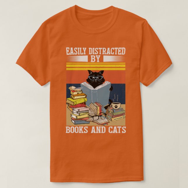 Camiseta Fácilmente Distratizado Por Gatos Y Libros Amor Cu (Diseño del anverso)