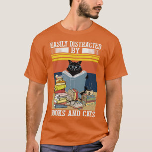Camiseta Fácilmente Distratizado Por Gatos Y Libros Amor Cu