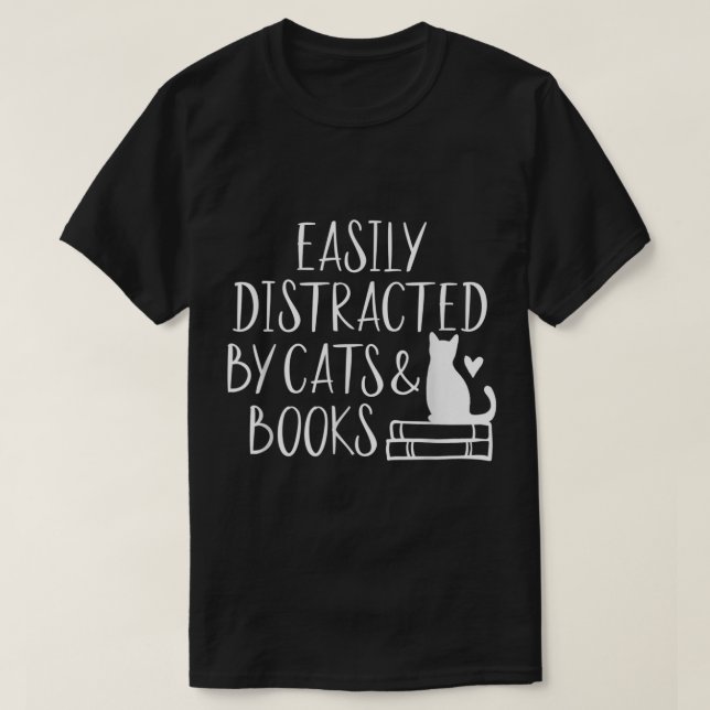 Camiseta Fácilmente Distratizado por Gatos y Libros - Libro (Diseño del anverso)