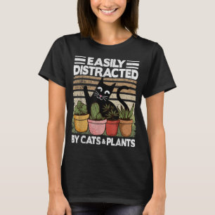 Camiseta Fácilmente Distratizado Por Gatos Y Plantas Madera