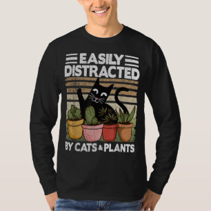 Camiseta Fácilmente Distratizado Por Gatos Y Plantas Madera