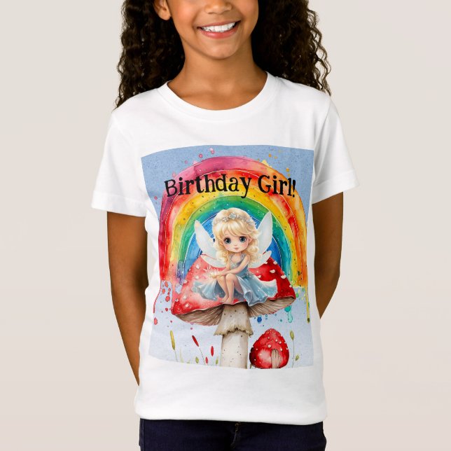 Camiseta Fairy Mushroom Paint Rainbow Chica Birday Party (Anverso)