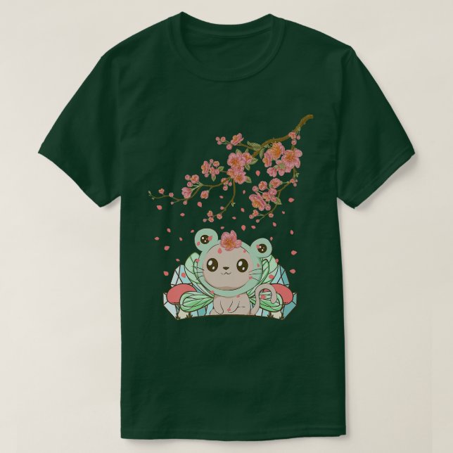 Camiseta Fairycore Aesthetic Fairy Cat Frog Head Cherry Blo (Diseño del anverso)