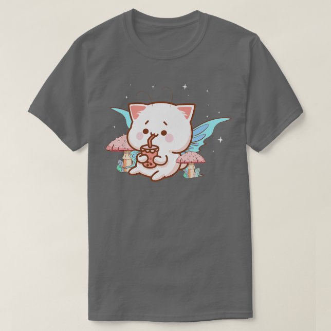 Camiseta Fairycore Hada Estética Kawaii Gato Bebida Bubb (Diseño del anverso)