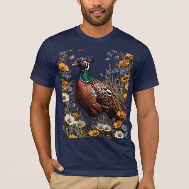 Camiseta Faisán común entre flores púrpuras (Anverso)