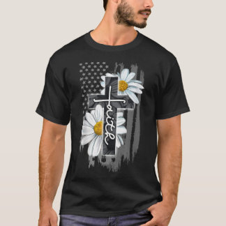 Camiseta Faith American Flag Daisy Christian Faith Jesus Go