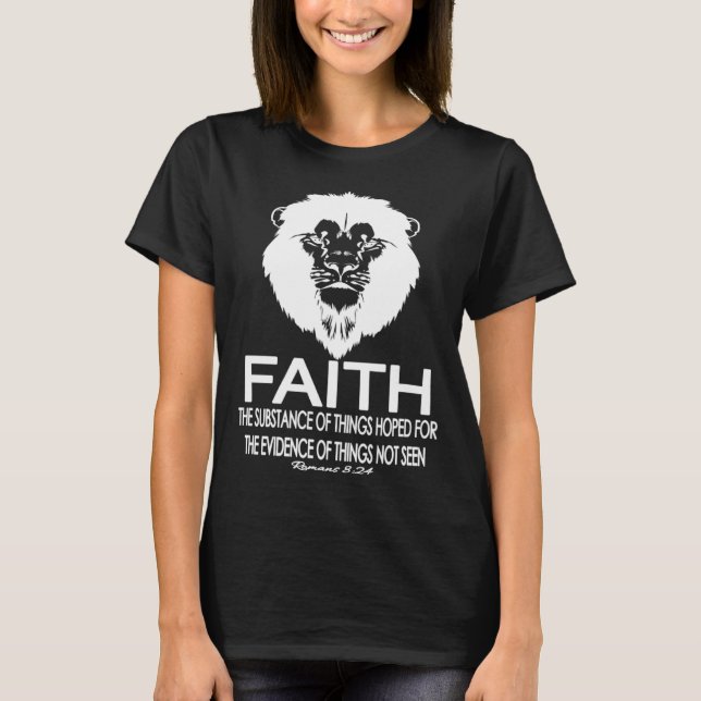 Camiseta Faith Bible Scripture Cool Lion Romans 824 Christi (Anverso)
