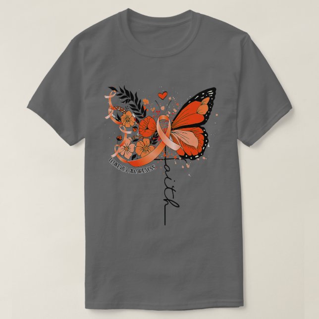 Camiseta Faith Butterfly Naranja Ribbon Leukemia Sensibiliz (Diseño del anverso)