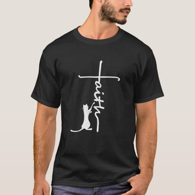 Camiseta Faith Cross Love Jesus Cats Cute Animal Christian  (Anverso)