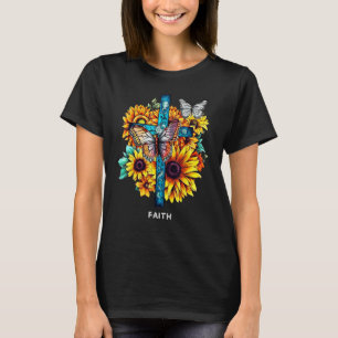 Camiseta Faith Cross Sunflowers Mariposas Christian