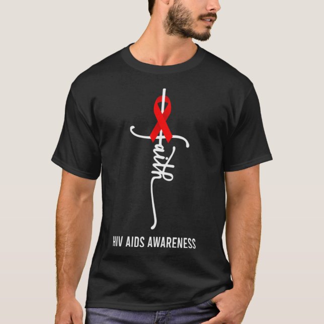 Camiseta Faith Cross Support HIV AIDS Awareness Red Ribbon (Anverso)