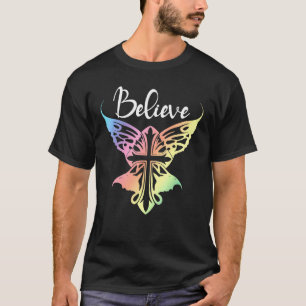 Camiseta Faith Cross Tee Christian Butterfly Words Inspirat