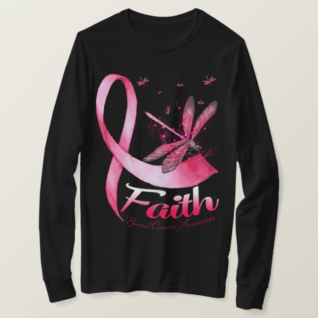Camiseta Faith Dragonfly Cinta rosada Cinta de pecho Cáncer (Anverso del diseño)