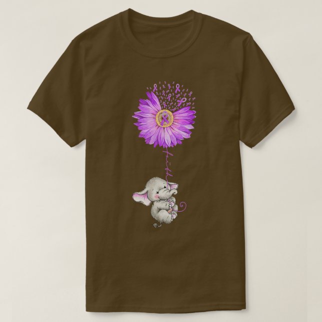 Camiseta FAITH Elephant Holding Purple Sunflower Epilepsy A (Diseño del anverso)