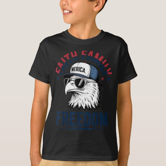 Camiseta Faith Family Dom Bald Eagle Patriotic Boys America (Anverso)