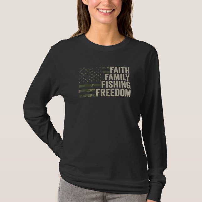Camiseta Faith Family Fishing Freedom Bass Fisherman Camo U (Anverso)