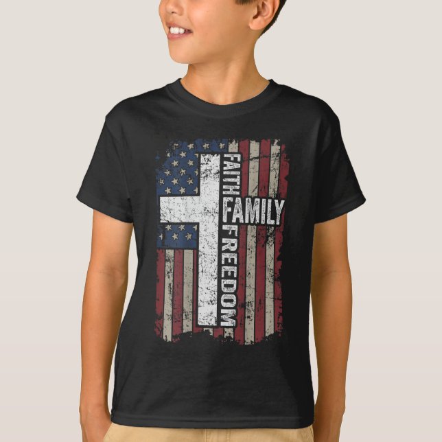 Camiseta Faith Family Freedom - Bandera cristiana ventilado (Anverso)
