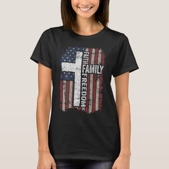Camiseta Faith Family Freedom - Bandera cristiana ventilado (Anverso)