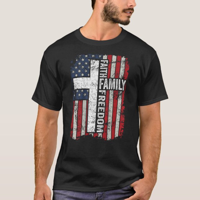 Camiseta Faith Family Freedom Patriotic Bandera cristiana d (Anverso)