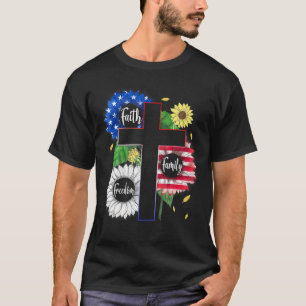 Camiseta Faith Family Freedom Patriotic Christian Cross Ame