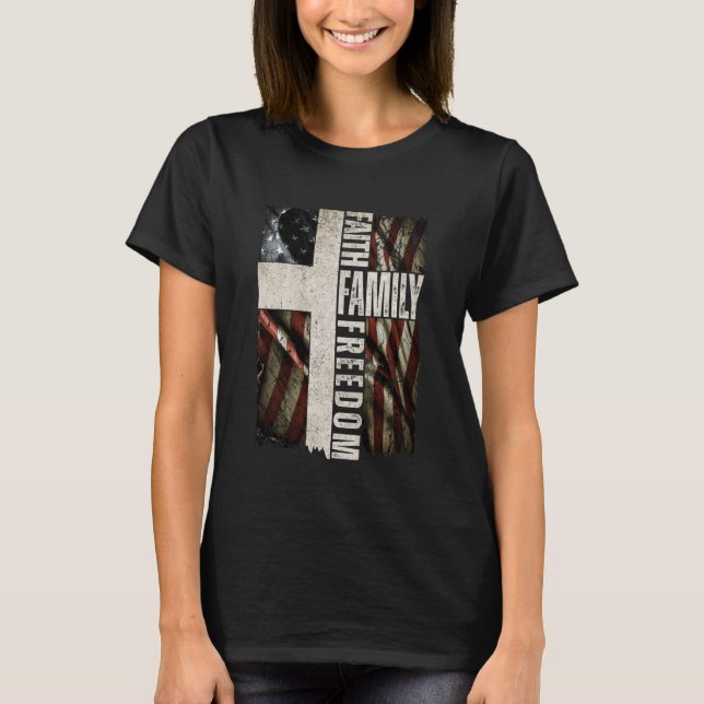 Camiseta Faith Family Freedom - Patriotic Christian Vintage (Anverso)
