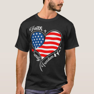 Camiseta Faith Family Freedom Patriotic Cross Heart Ameri