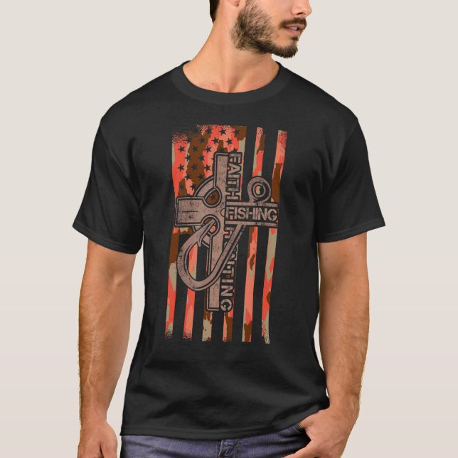 Camiseta Faith Fishing Hunting Christian Cross Hunter Ameri (Anverso)