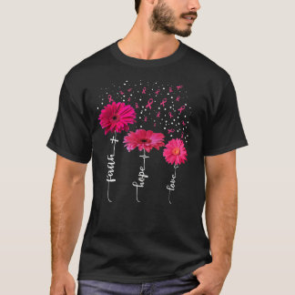 Camiseta Faith Hope Ama El Cáncer De Mama Rosa Daisy Flower