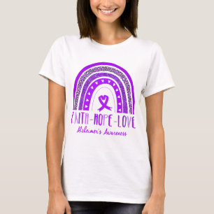 Camiseta Faith Hope ama la conciencia de Alzheimer