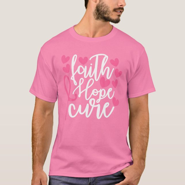 Camiseta Faith Hope Cure Cinta Rosa Awarenes contra el Cánc (Anverso)