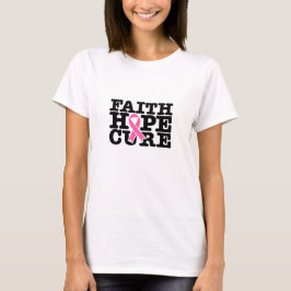 Camiseta Faith Hope Cure Cinta Rosa - Cáncer de Mama
