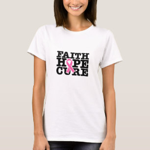 Camiseta Faith Hope Cure Cinta Rosa - Cáncer de Mama