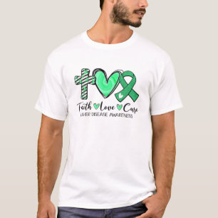 Camiseta Faith Hope Cure Green Ribbon Liver Disease Awarene