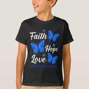 Camiseta Faith Hope Love Alopecia Conciencia Mariposa