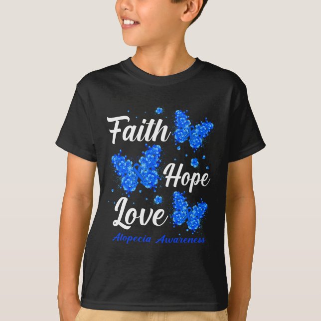 Camiseta Faith Hope Love Alopecia Conciencia Mariposa (Anverso)