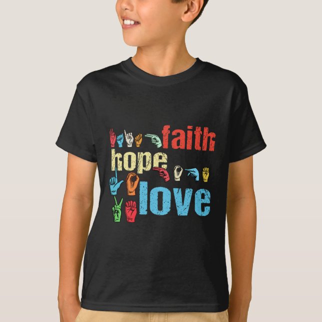 Camiseta Faith Hope Love American Rótulo Language Christian (Anverso)