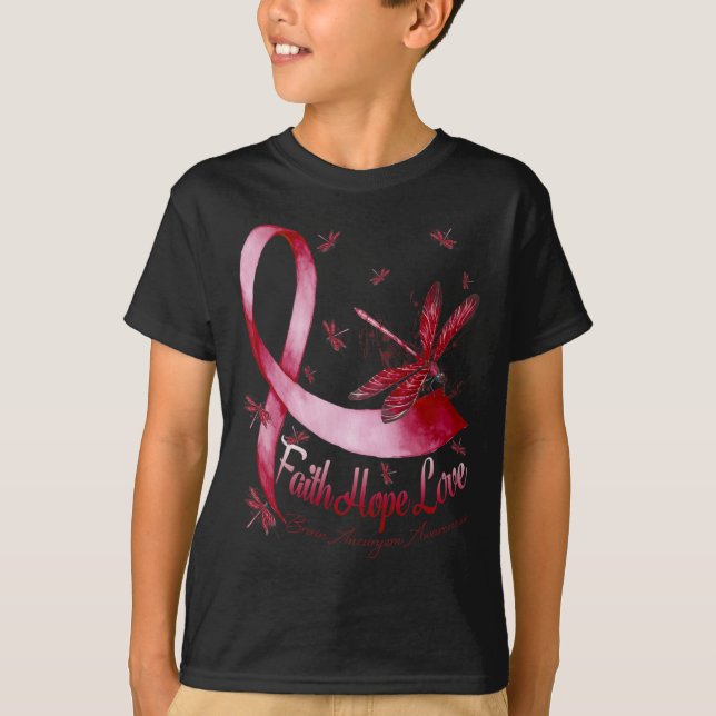 Camiseta Faith Hope Love Aneurysm Awareness Dragonfly (Anverso)