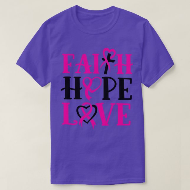 Camiseta Faith Hope Love Awareness Cross Pink Ribbon Women (Diseño del anverso)