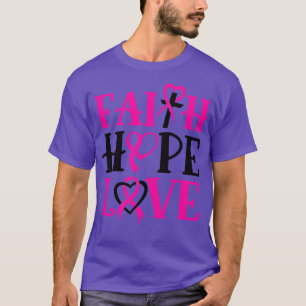 Camiseta Faith Hope Love Awareness Cross Pink Ribbon Women