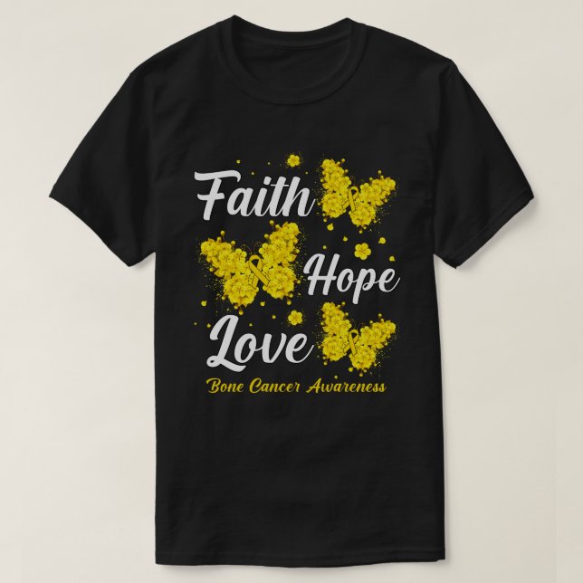 Camiseta Faith Hope Love Bone Cancer Awareness Butterfly (Diseño del anverso)