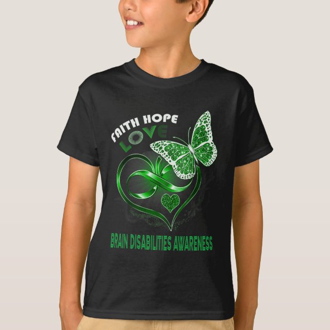 Camiseta Faith Hope Love Brain Disabilities Awareness Heart (Anverso)