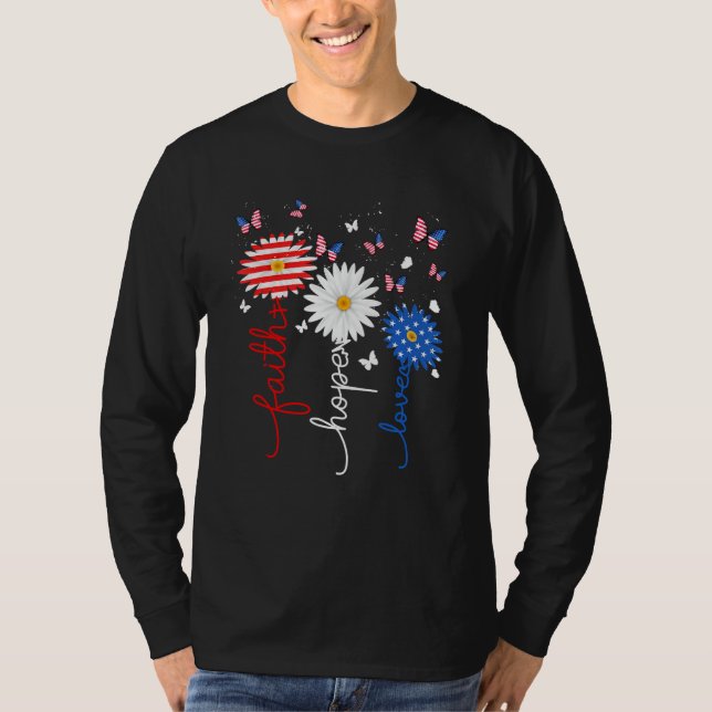 Camiseta Faith Hope Love Butterfly Daisy 4th Of July Christ (Anverso)