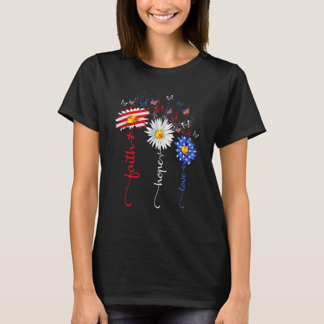 Camiseta Faith Hope Love Butterfly Daisy Christians Dios 4 (Anverso)