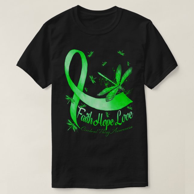 Camiseta Faith Hope Love Cerebral Palsy Awareness Dragonfly (Diseño del anverso)