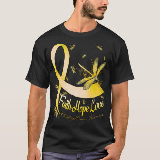 Camiseta Faith Hope Love Children Cancer Awareness Dragonf
