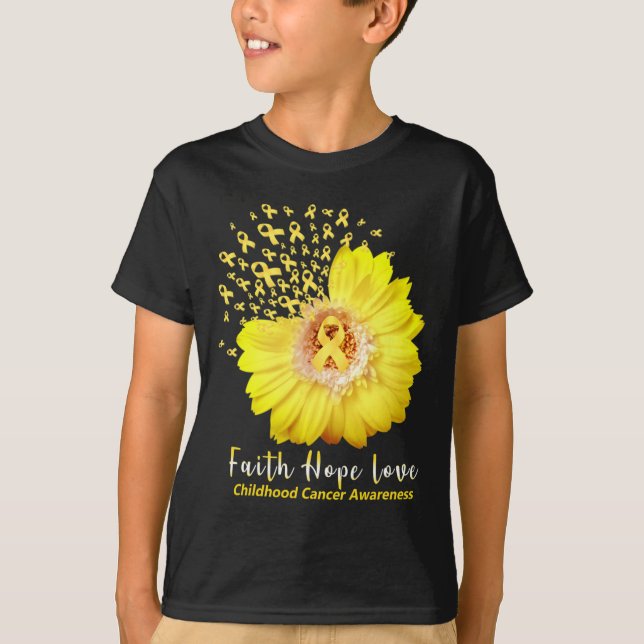 Camiseta Faith Hope Love Children Cancer Awareness Ribbon (Anverso)